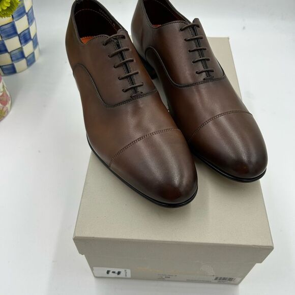 Men's Santoni leather cap toe Oxford size 9 US made in Italy cobbler soles - Picture 3 of 11